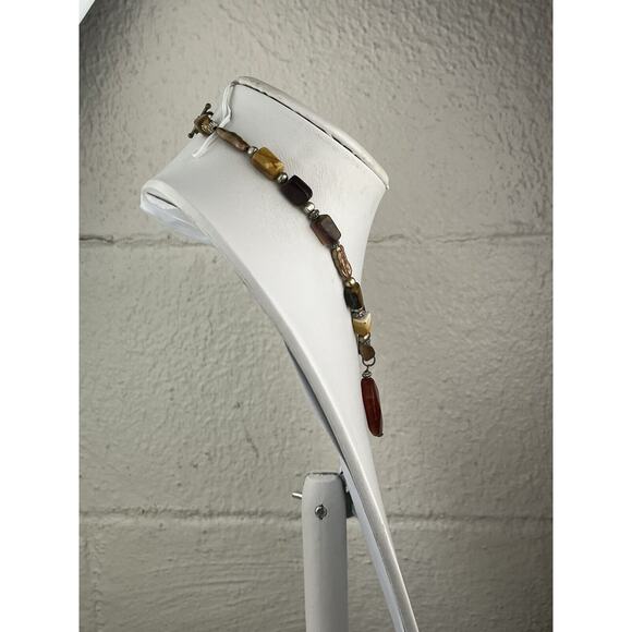 Sterling Silver Real Pearl Ceramic & Stone Necklace Toggle Clasp 16" Fall Colors - Picture 11 of 12